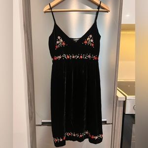 SOLD: DKNY black velvet look dress with embroidery